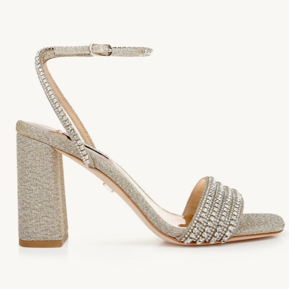 Badgley Mischka Shoes - Badgley Mischka Becca Platino Strappy Block Heel Platinum Size 7.5